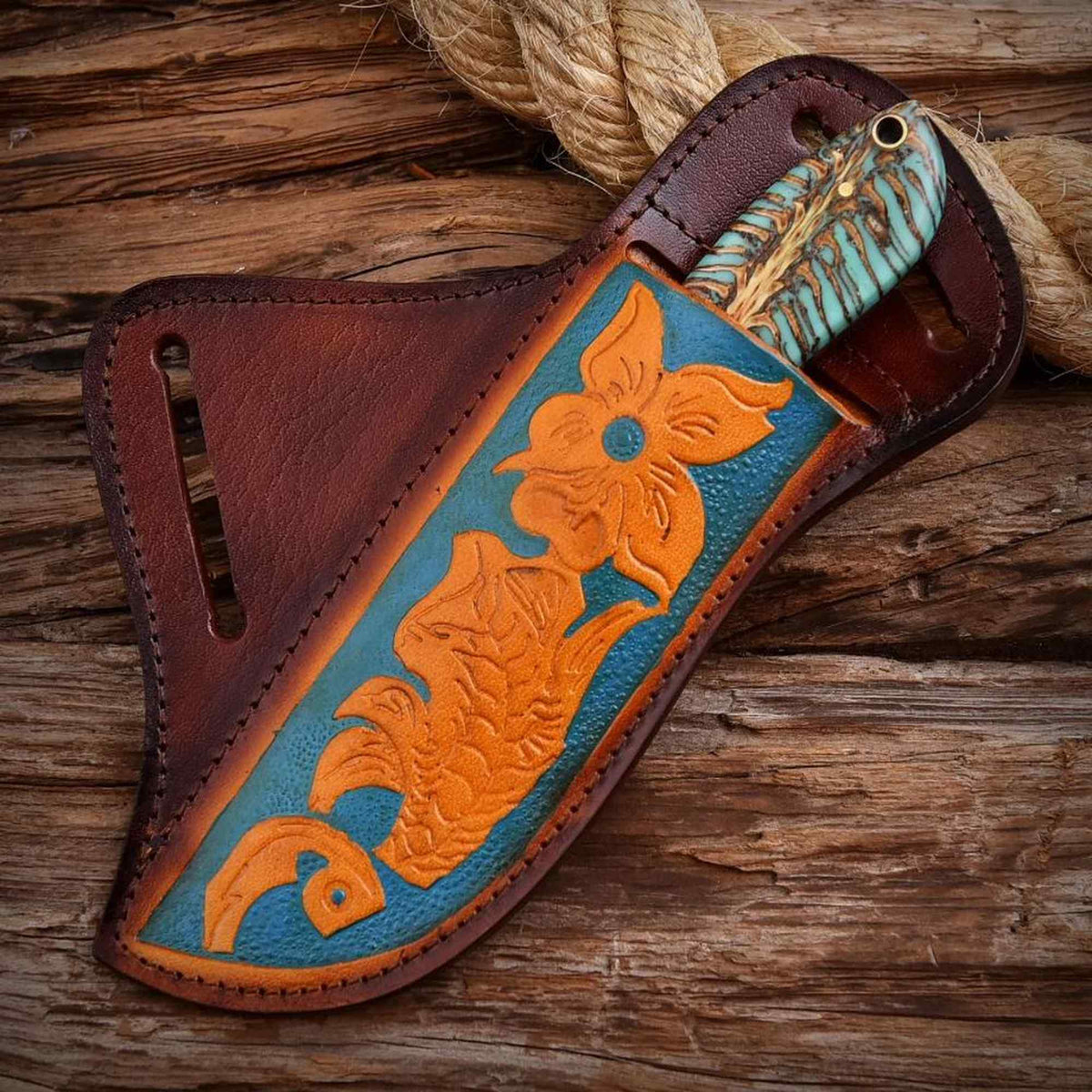 Cowboy Hunting Knife Rasp Steel Pinecone Handle - image 5