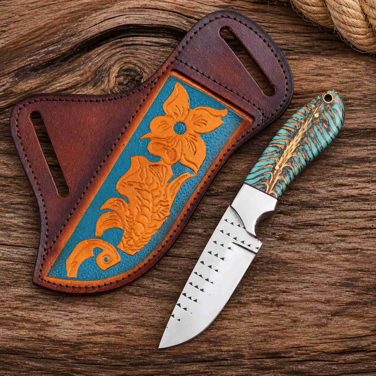 Cowboy Hunting Knife Rasp Steel Pinecone Handle - image 2