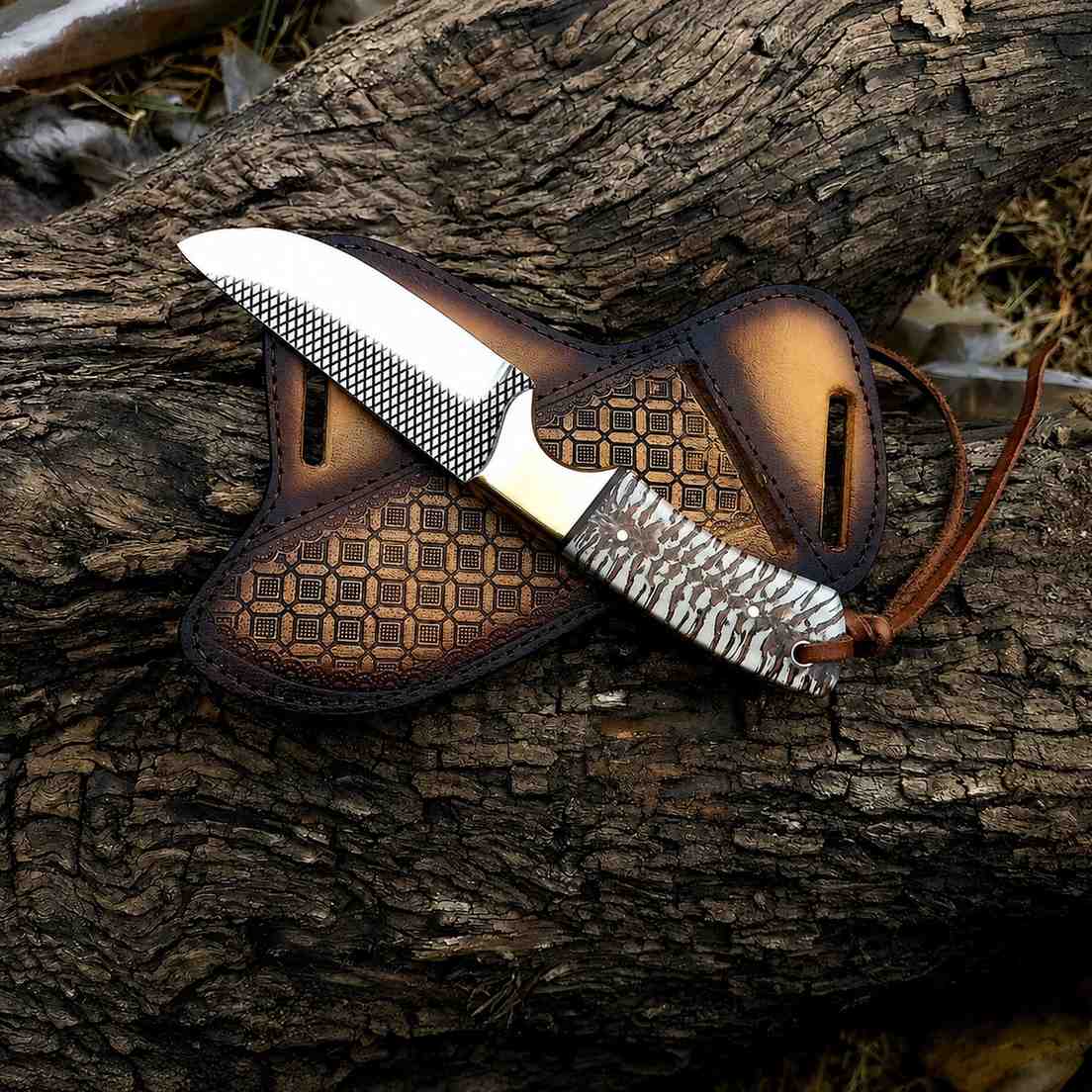 Rasp Steel Cowboy Knife – 8" Skinner with Pine Cone Handle & Crossdraw Sheath - image 2