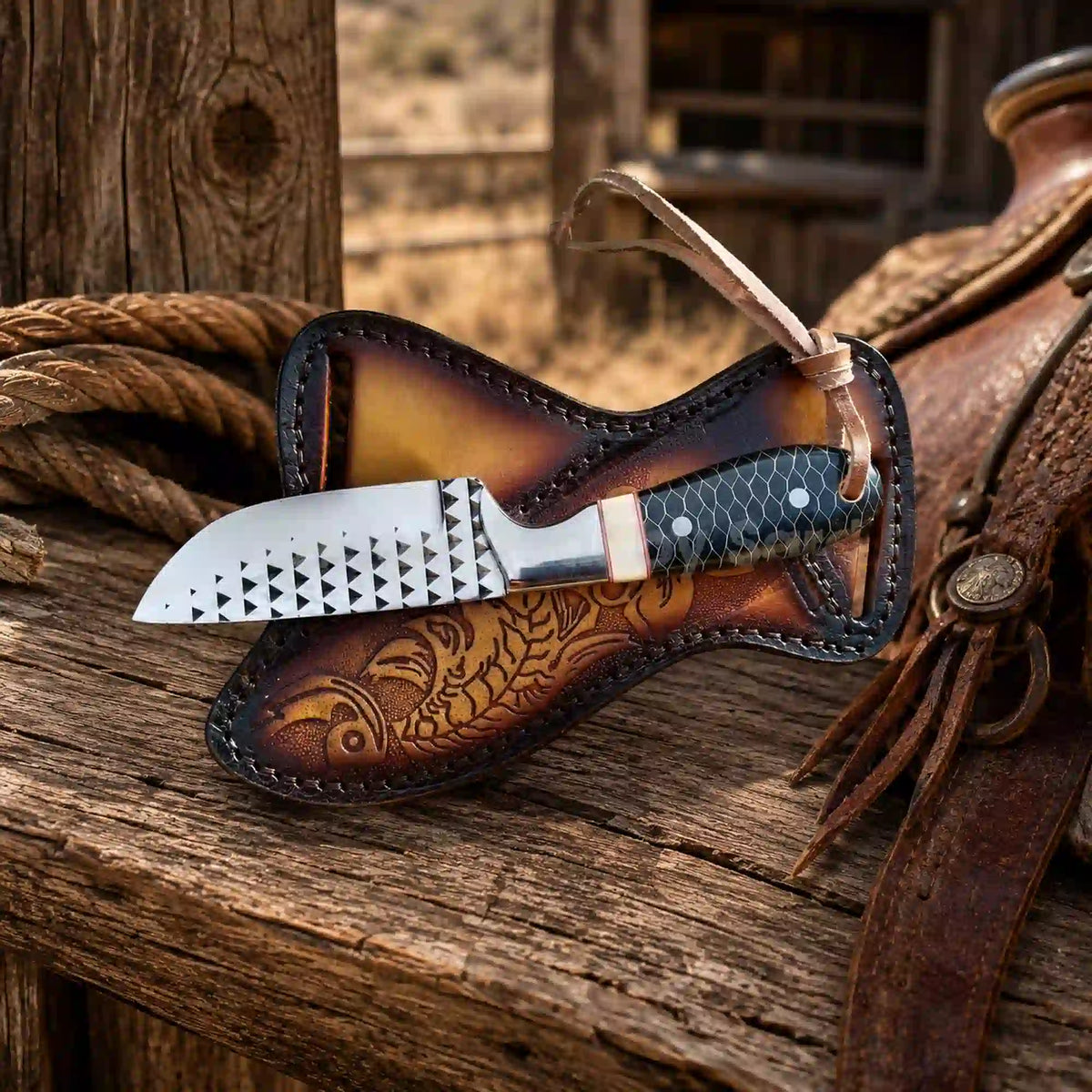 Buckaroo Knife | Camel Bone and Honeycomb with Crossdraw Sheath - image 2
