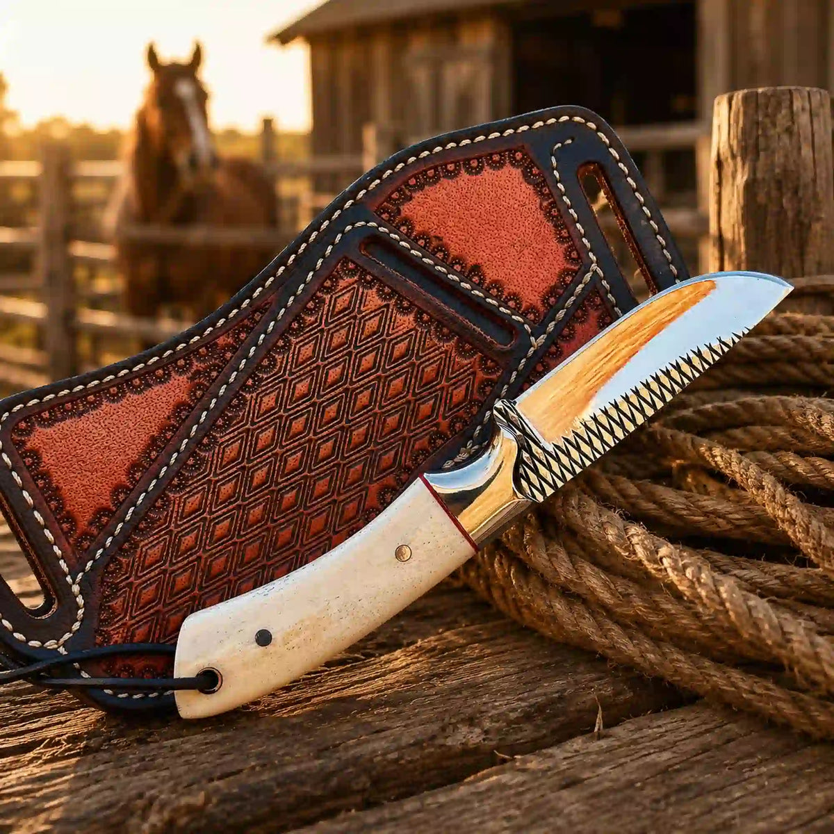 Buckaroo Knife | Rasp Steel with Camel Bone Handle - image 2