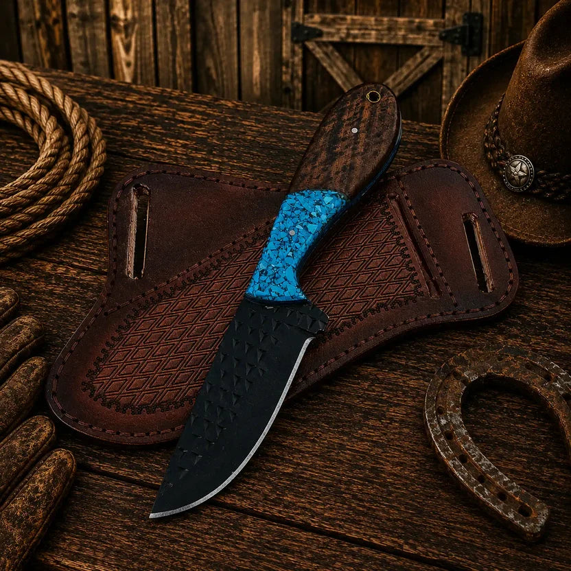 Buckaroo Knife | Rasp Steel with Turquoise and Rosewood Handle - image 2