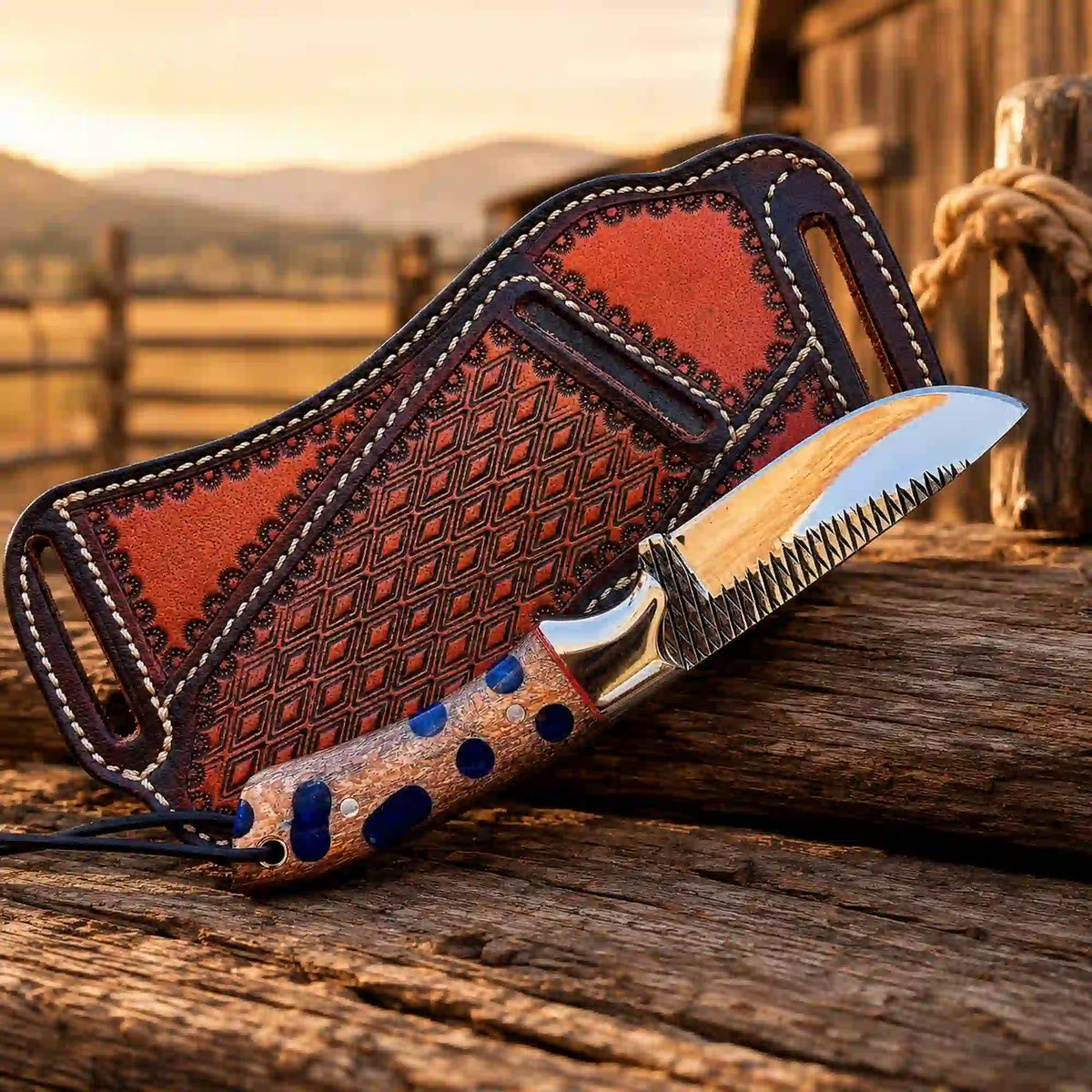Buckaroo Knife | Rasp Steel with Cholla Cactus and Turquoise Handle - image 2