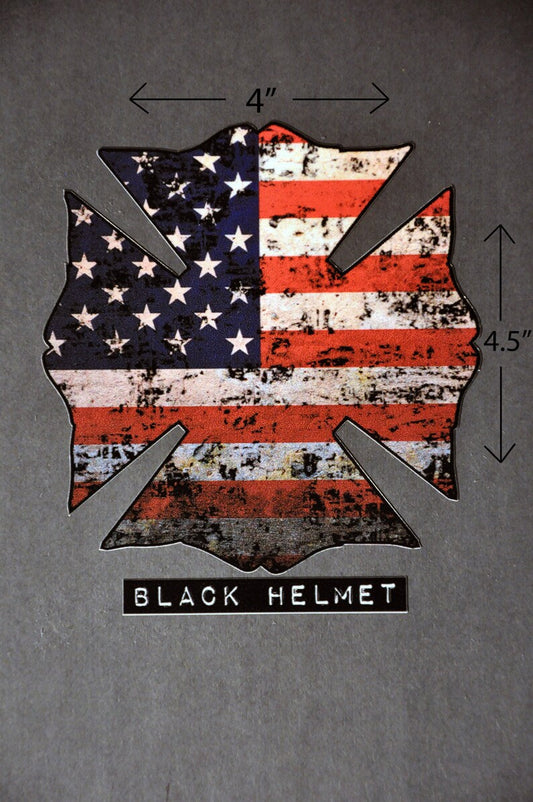 Black Helmet USA Maltese Cross Firefighter Vehicle Decal- 4″ × 4.5″