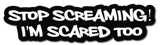STOP SCREAMING I'M SCARED TOO HELMET DECAL