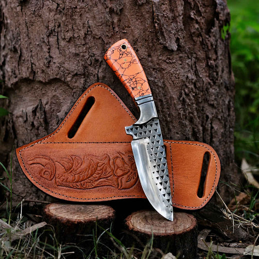 Cowboy Hunting Knife Rasp D2 Steel Turquoise Handle