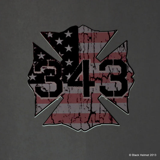 343 Distressed USA Flag Maltese Cross Decal
